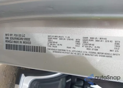 2024 Ram Promaster 1500 Low Roof 118 Wb W/Pass Seat from USA, damaged, VIN 3C6LRVNG3RE128332